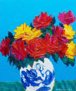花瓶に薔薇　Ｆ８　油彩　２０１８年